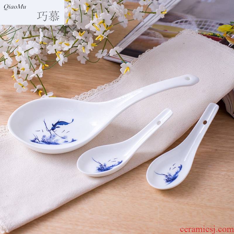 Qiao mu tablespoons of ipads China jingdezhen lead - free glaze ceramic spoon big spoon, run out from year to year