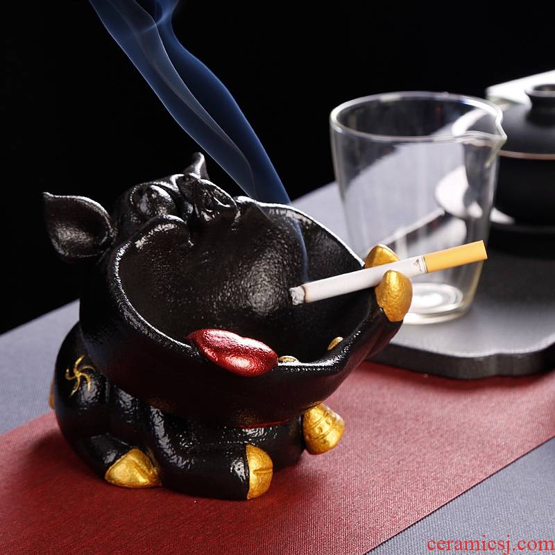 Qiao mu PMZ household coarse pottery man ashtray ceramic creative move interest home sitting room large ash tray