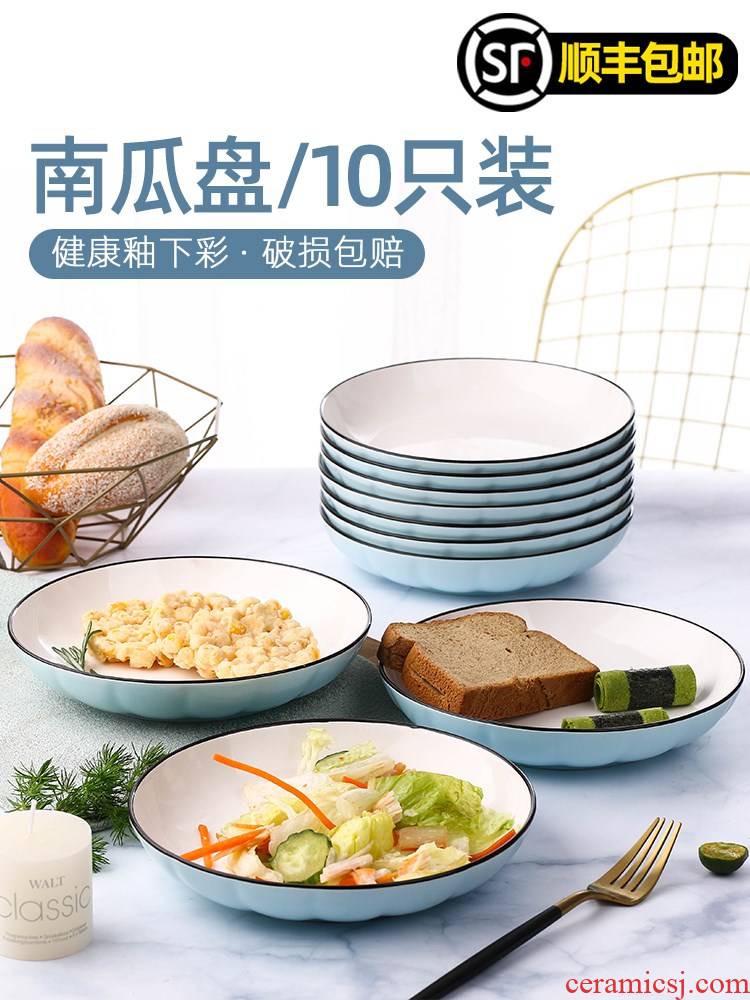 Household food plate combination 2/4/10 a Japanese web celebrity creative plate suit ceramic plate large plate