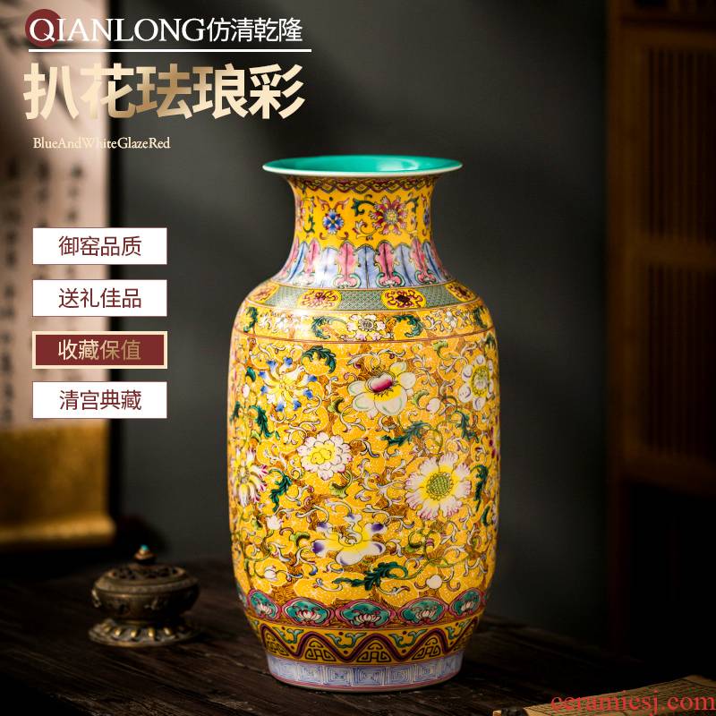 Jingdezhen ceramic vase furnishing articles of Chinese style restoring ancient ways colored enamel large flower arranging lucky bamboo rich ancient frame sitting room adornment