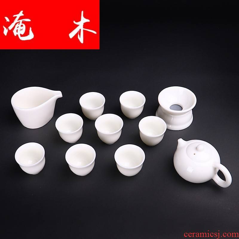 Submerged wood dehua for pure white porcelain tureen tell white porcelain xi shi 8 head ceramic pot of kung fu gift tea set