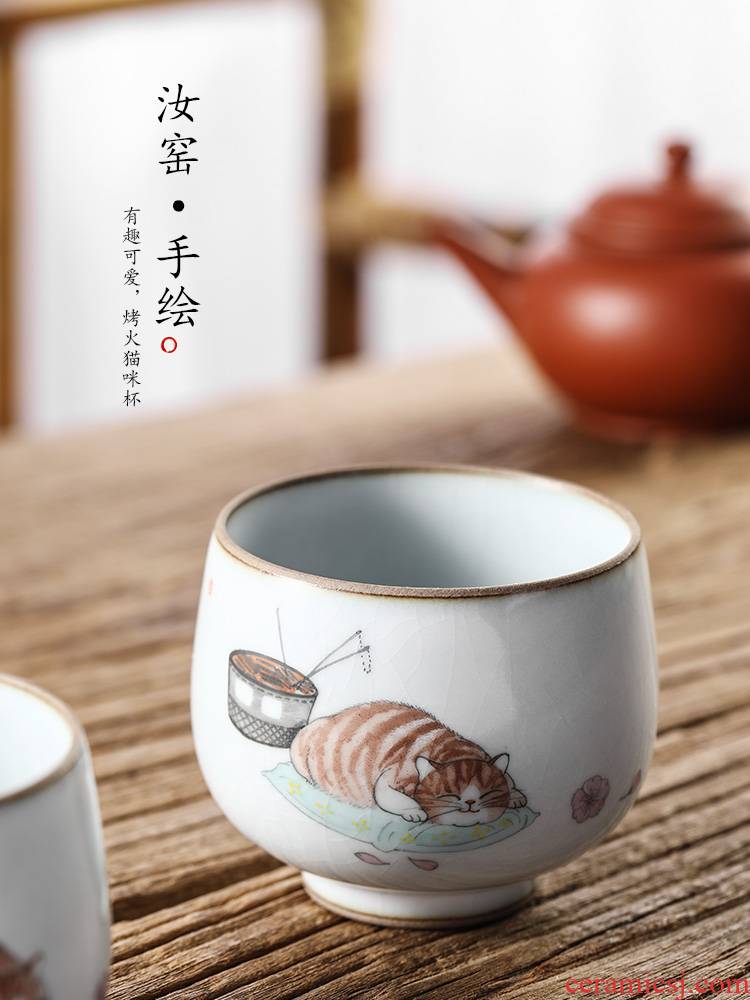 Your up with pure manual kongfu master cup single CPU jingdezhen ceramic sample tea cup single hand - made the cat getting cups