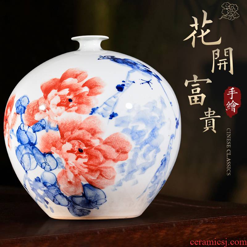 Jingdezhen ceramic hand - made blooming flowers, pomegranate bottles of porch decorate sitting room rich ancient frame handicraft furnishing articles