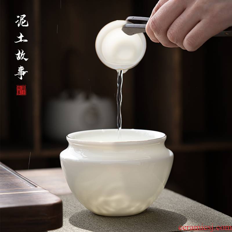 Dehua ceramic in hot water to wash the bucket trumpet built in hot water cylinder kung fu tea tea zen tea wash to wash water in a jar