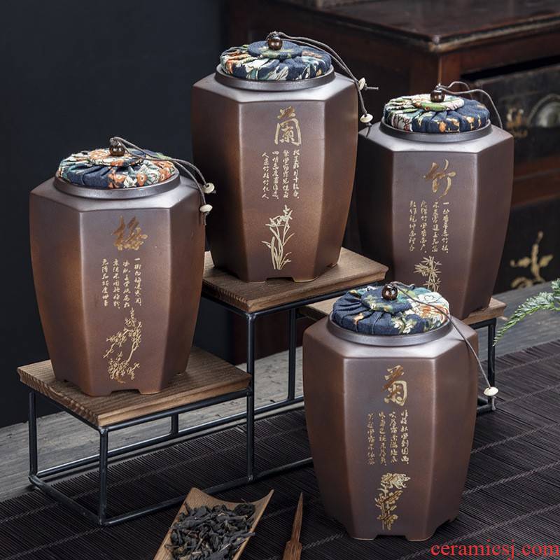 Hui shi in large - sized ceramic creative caddy fixings firewood seal pot of tea packaging mini storage tank customized LO