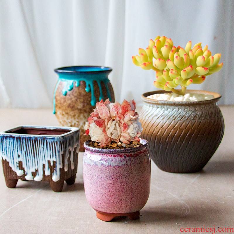 Fleshy flowerpot creative hand - made ceramic purple manual splash ink size diameter special offer a clearance grind arenaceous basin