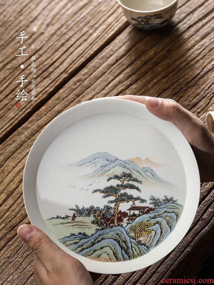 Plant ash glaze POTS dry socket sets jingdezhen hand - made scenery Japanese tea 12 water checking ceramic tea tray