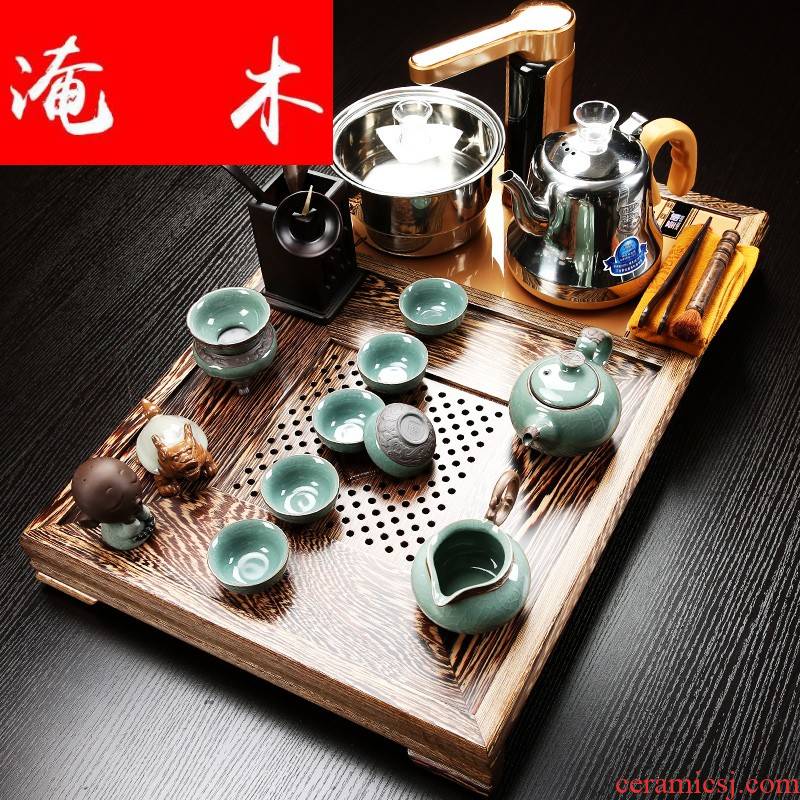 Flooded wenge wood tea tray with violet arenaceous kung fu tea sets tea cup contracted solid wood tea tea sea induction cooker