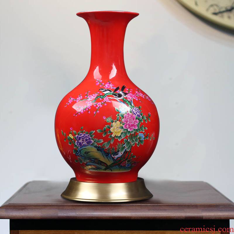 Jingdezhen ceramic vases, modern home decoration red sitting room porch decoration new Chinese pottery flower implement furnishing articles