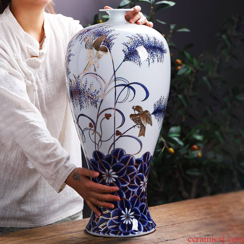Jingdezhen ceramics hand - made paint floor large blue and white porcelain vase household living room TV cabinet act the role ofing is tasted furnishing articles
