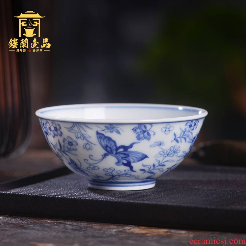 All benevolence blue and white recent master cup of jingdezhen ceramic art family hand - made single CPU kung fu tea set personal tea cup