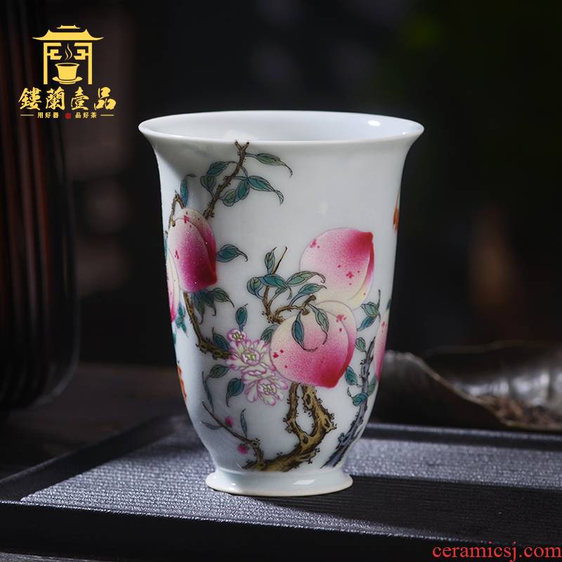 Jingdezhen ceramic powder enamel manually through wall cup live long and proper master kung fu tea tea cup of large single CPU