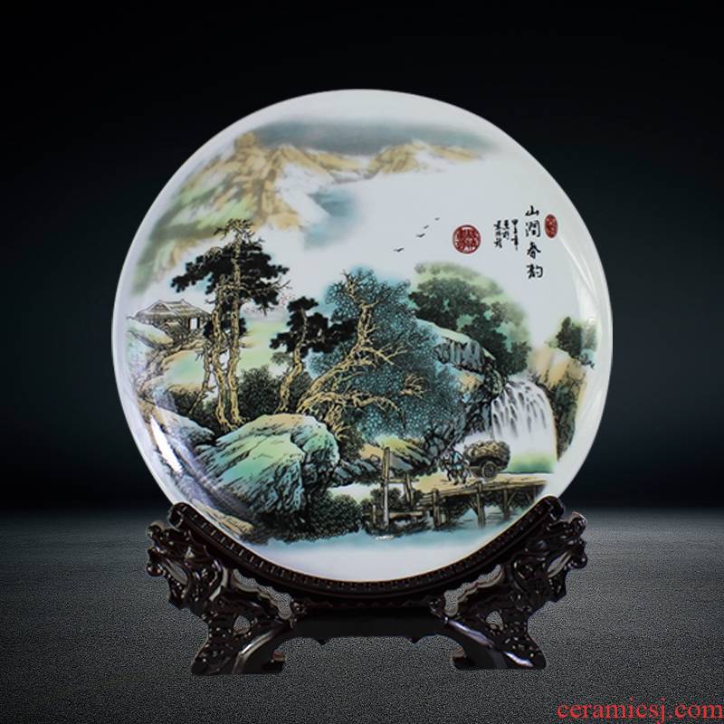 Jingdezhen blue and white landscape porcelain ceramics son furnishing articles porcelain dish sitting room adornment handicraft ceramic plate