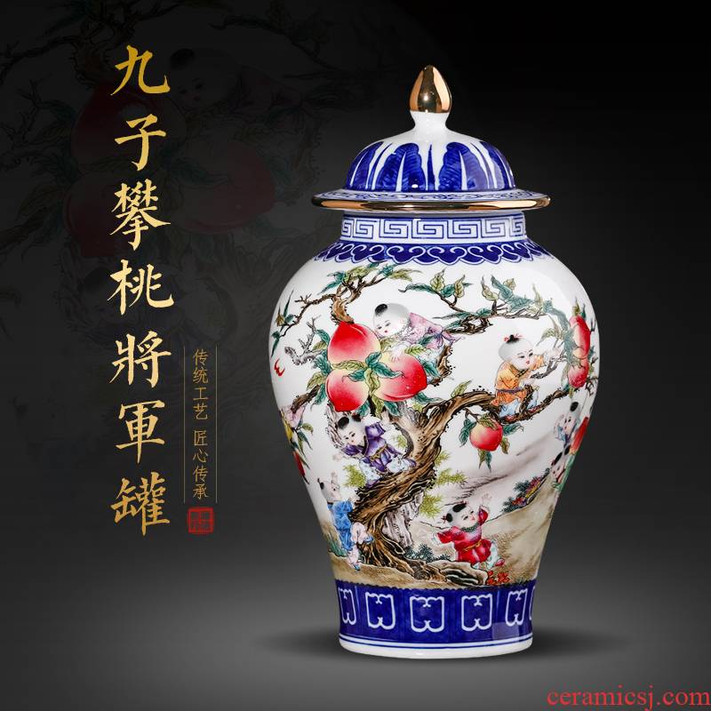 Jingdezhen blue and white color bucket ceramics vase the general pot of furnishing articles antique Chinese style porch rich ancient frame sitting room adornment