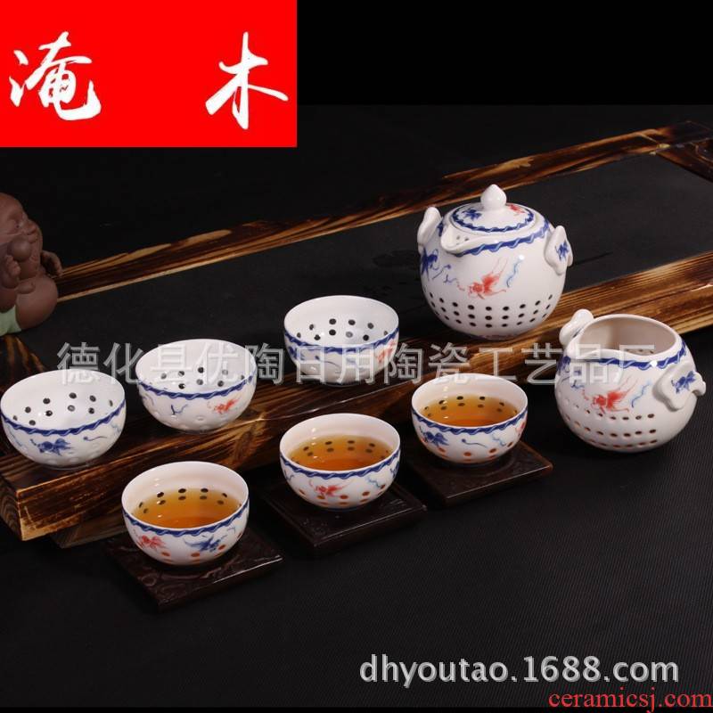 Submerged wood upscale glair blue crystal and exquisite hollow out m ceramic lid bowl with gifts of a complete set of kung fu