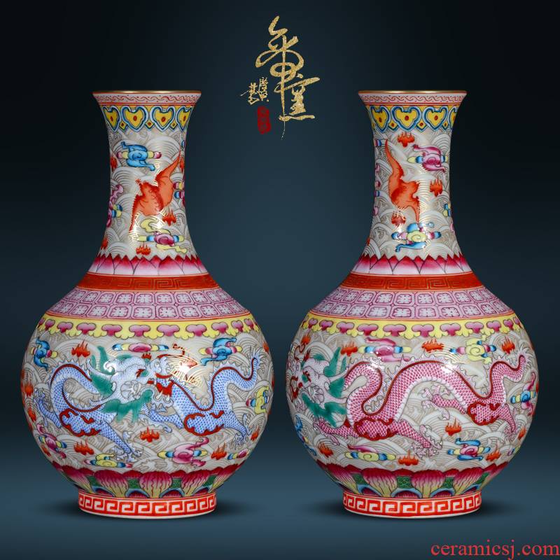 Jingdezhen ceramics see colour seawater bats grain the qing qianlong vase Chinese style porch sitting room TV cabinet decorative furnishing articles
