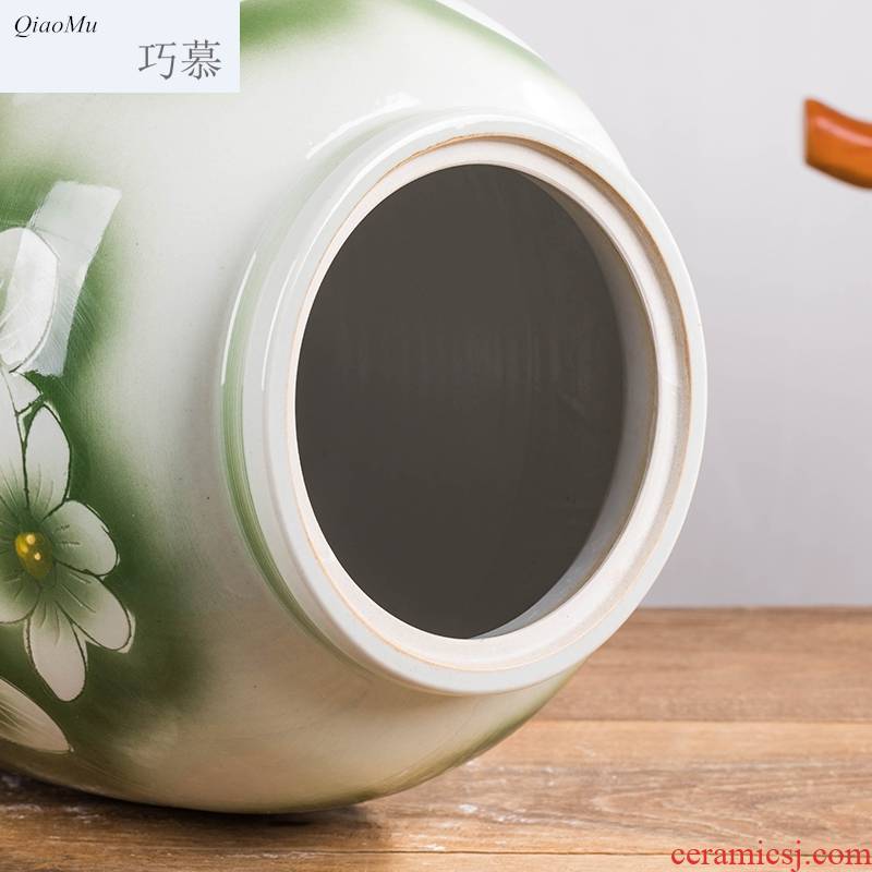 Qiao mu jingdezhen ceramic barrel ricer 50 jins home with box cover moistureproof insect - resistant sealed tank flour box vintage store