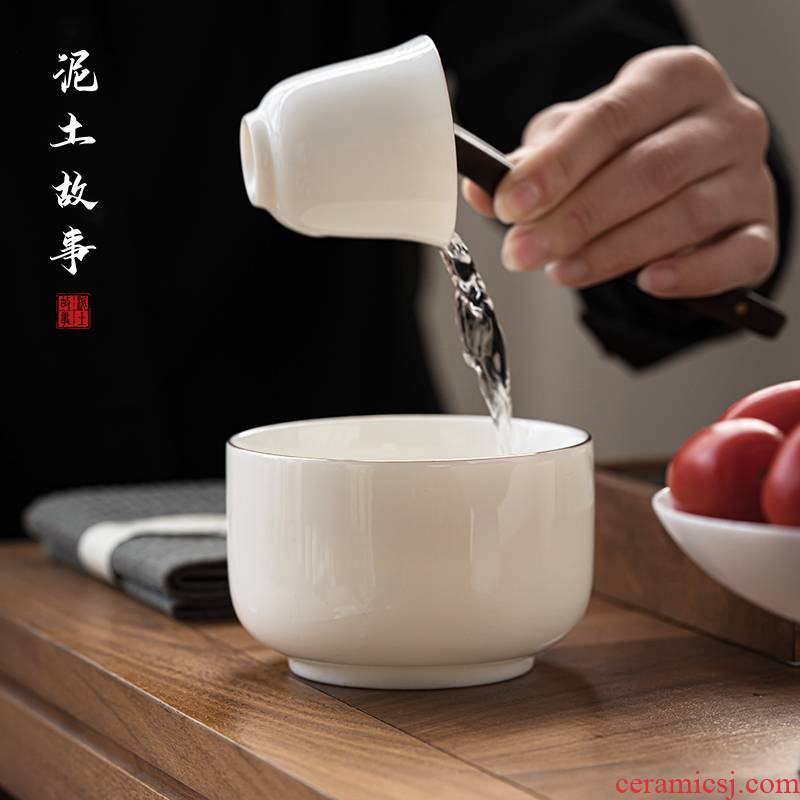 Dehua suet jade porcelain built water bowls zen tea pot type water meng tea wash water XiCha wash large wash to ceramic cup