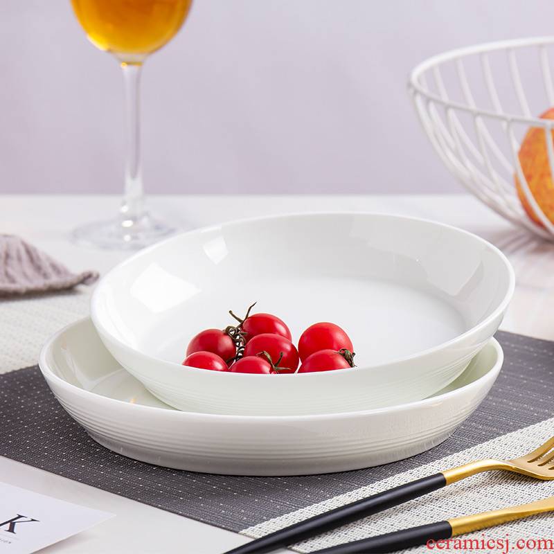 Jingdezhen household contracted white ipads China plate round ceramic deep LIDS, install new dishes available microwave oven