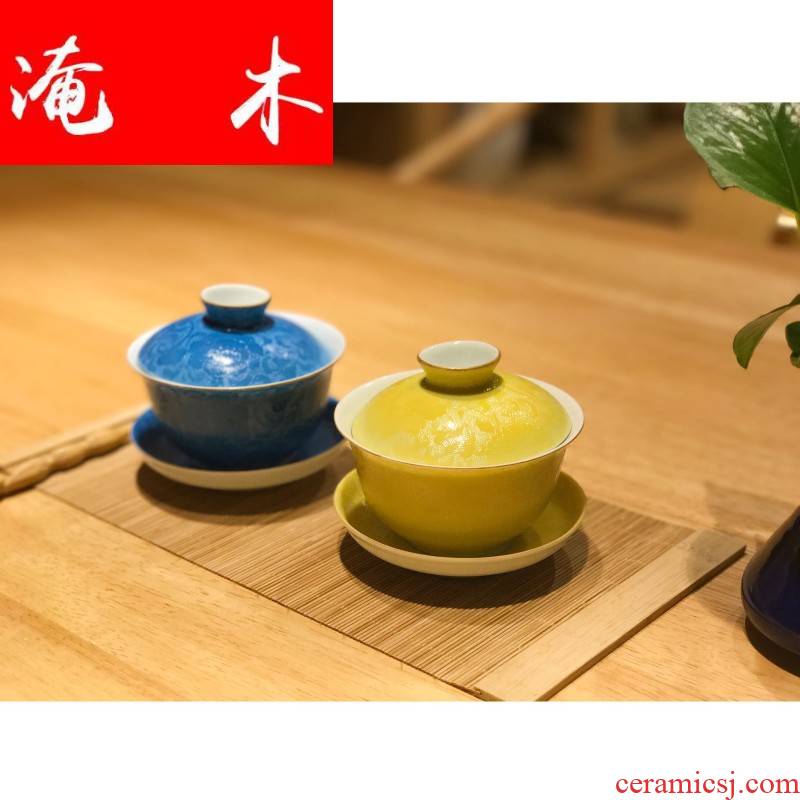Grilled flooded wood powder enamel spend three to tureen kung fu tea jingdezhen pure manual large blue and white porcelain cups