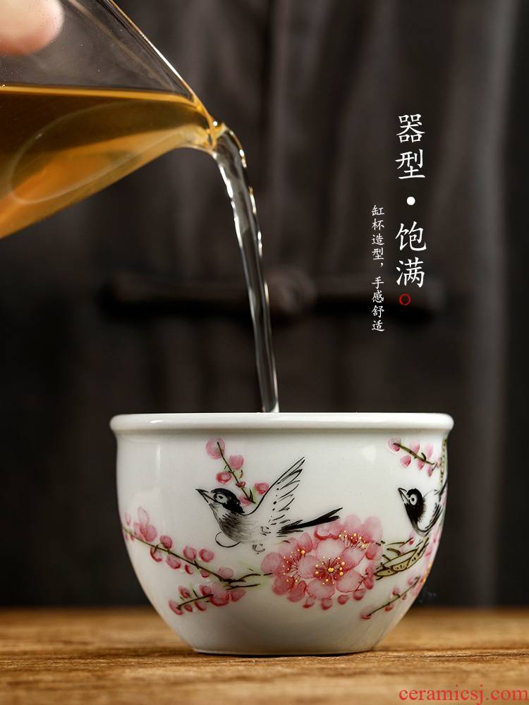 Xu, Jiaxing hand - made peach blossom put water point master cup single CPU male jingdezhen pure manual kung fu tea set sample tea cup only
