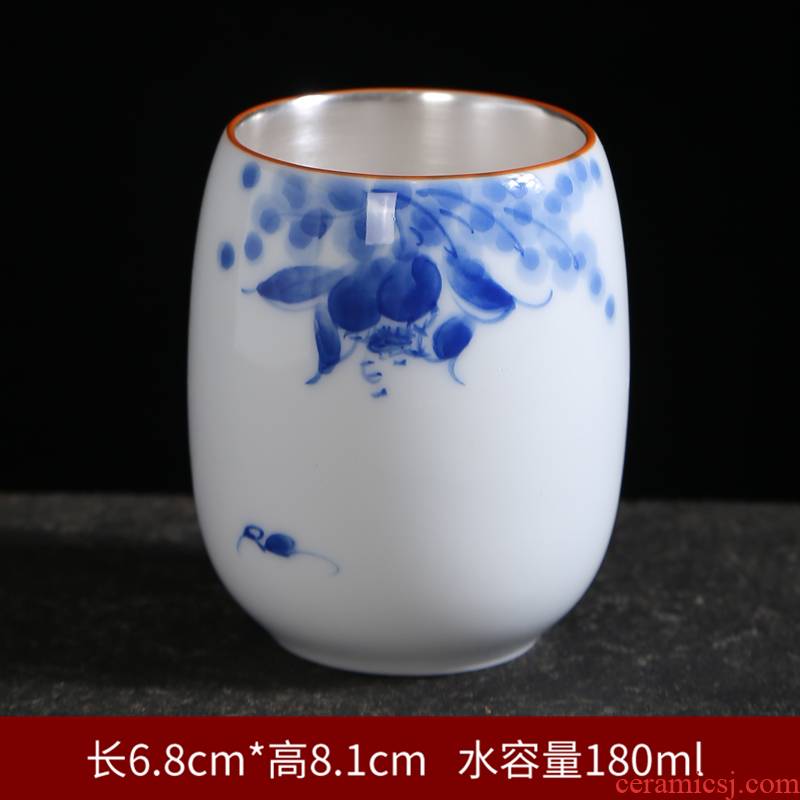 Tasted silver gilding hand - made ceramic cups kung fu masters cup sample tea cup of blue and white porcelain cup single CPU puer tea cups of tea
