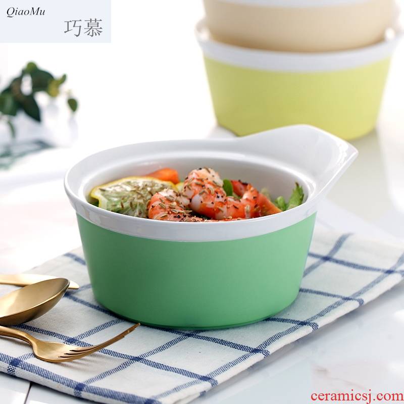 Nordic Qiao mu DHT ceramic household lovely move eat noodles salad a large bowl of soup bowl package mail fruit desserts