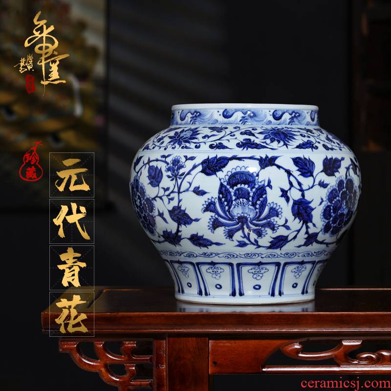 Blue and white peony flower grain emperor up collection good matter - element pitcher of archaize porcelain authentic jingdezhen ceramic vases, furnishing articles