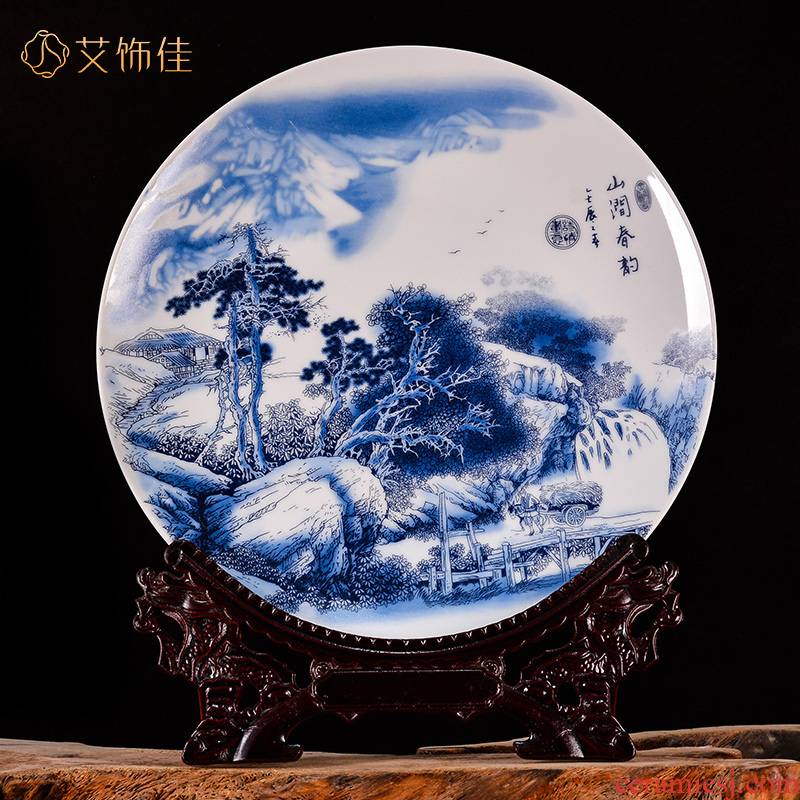 Blue and white landscape of jingdezhen ceramics decoration plate porch sitting room office business gifts handicraft furnishing articles
