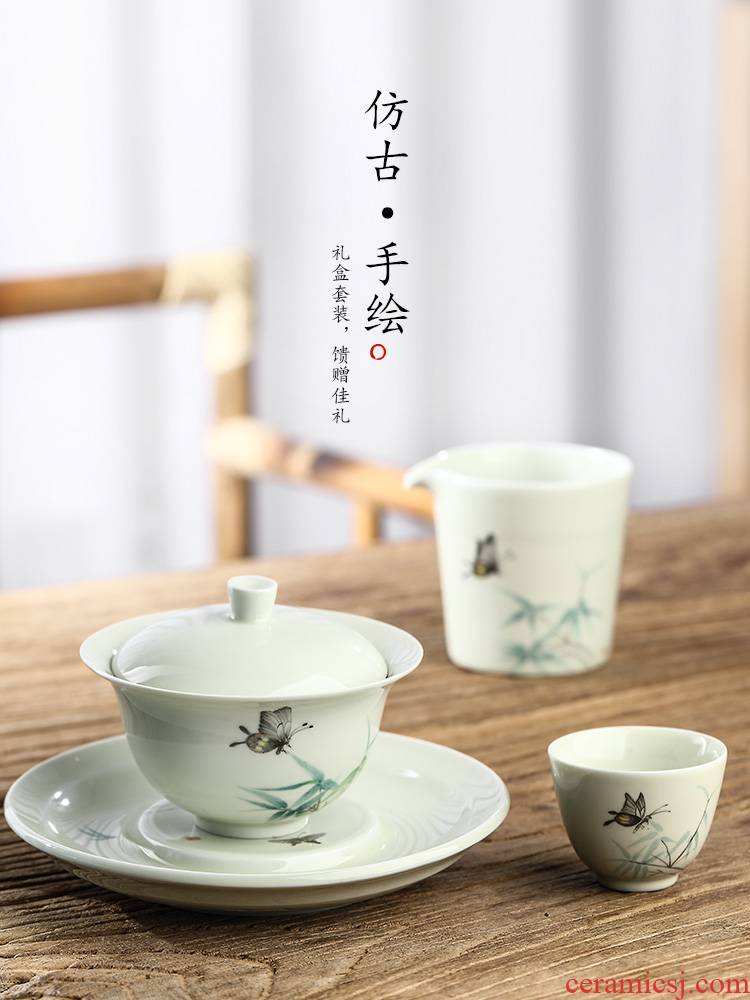 Jingdezhen hand - made painting of flowers and tea sets checking ceramic masters cup sample tea cup Chinese gift box from the female