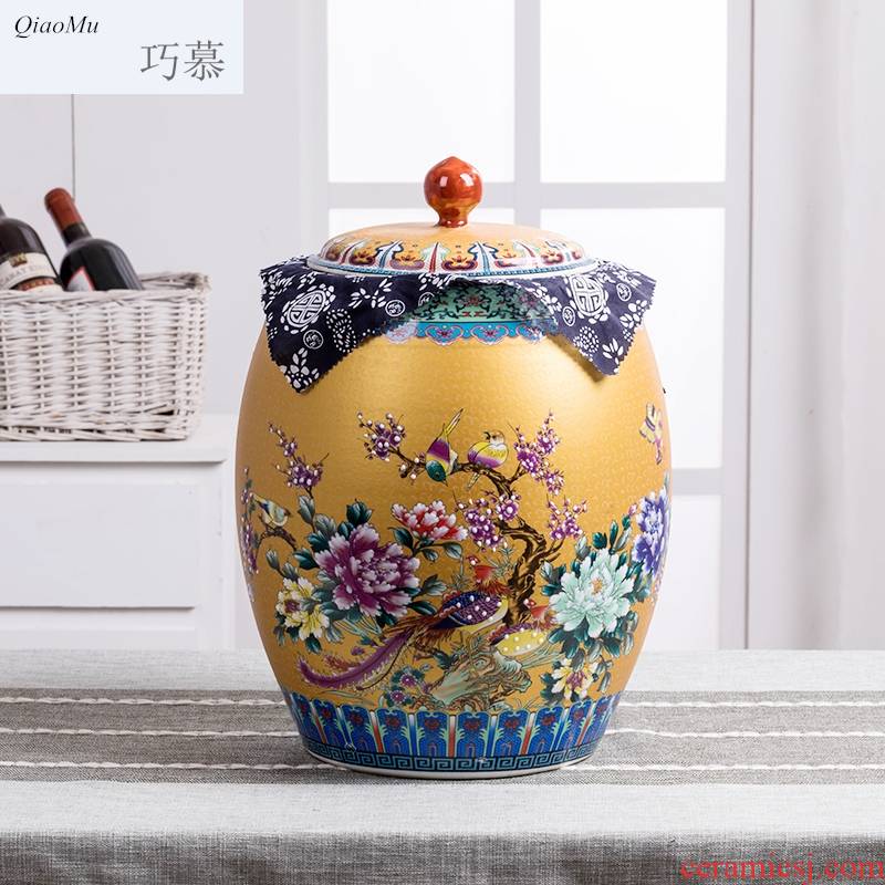 15 kg30 jin qiao mu jingdezhen ceramic barrel with cover moistureproof insect - resistant receive a pot ricer box cylinder kitchen receive