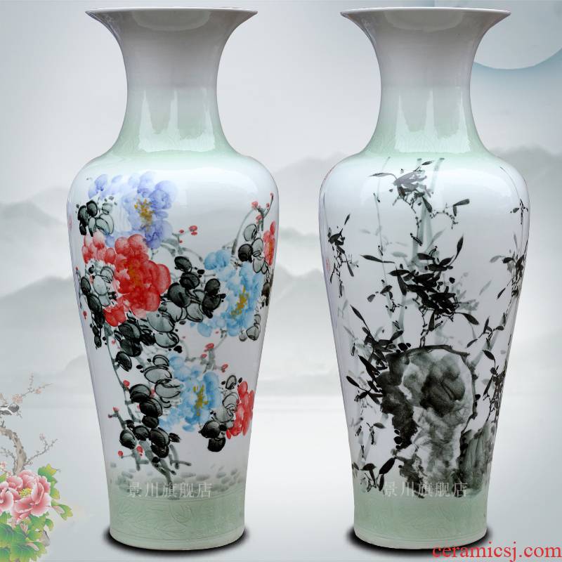 Jingdezhen ceramics hand - made color grape bamboo home sitting room 1 meter landing big vase decoration furnishing articles