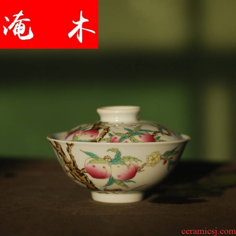 Flooded hand - made pastel delicate peach wood all the tureen all hand jingdezhen porcelain tea bowl is not