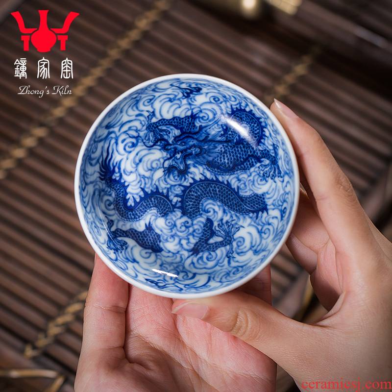 Clock home up ceramic cups jingdezhen blue and white cloud kongfu master cup all hand longfeng personal special tea cups