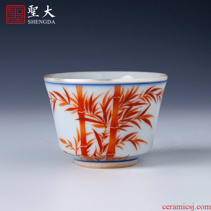 Santa teacups hand - made ceramic kungfu alum red trace silver do master cup all hand jingdezhen tea sample tea cup