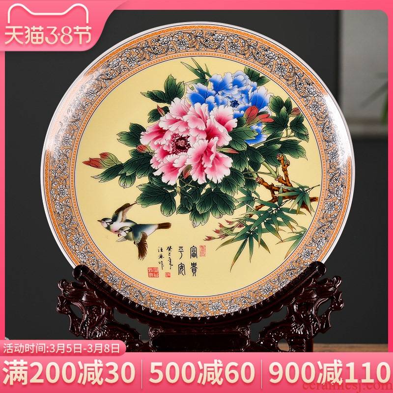 Jingdezhen ceramics blooming flowers decorative plate of the new Chinese style household furnishing articles rich ancient frame sitting room porch crafts