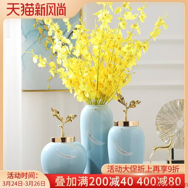 Light the key-2 luxury of new Chinese style ceramic vase flower arranging simulation flower - stand surface table furnishing articles, the sitting room porch TV ark, adornment