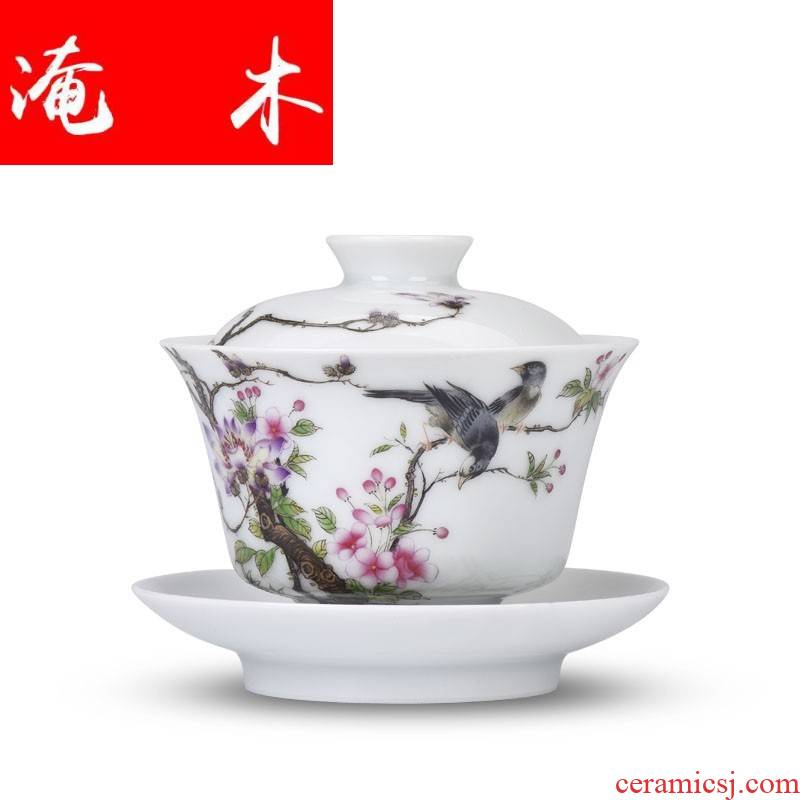 Submerged wood jingdezhen porcelain enamel see hand - made flowers and birds all hand three tureen kung fu tea cup lamp