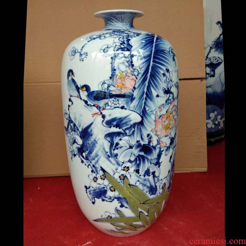 Jingdezhen hand - made flowers and birds crane, decorative vase 70-80 - cm high see sitting room decorate gifts vase