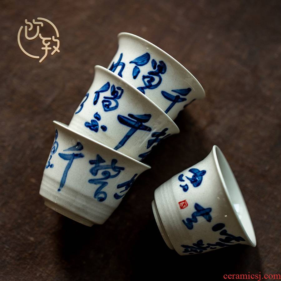 Ultimately responds to plant ash glaze sample tea cup jingdezhen blue and white porcelain hand - made teacup with personal cup single CPU master CPU