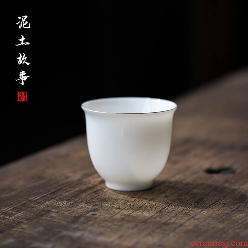 Dehua white porcelain sample tea cup suet jade hand paint kung fu tea poly real incense cup single pu - erh tea cups