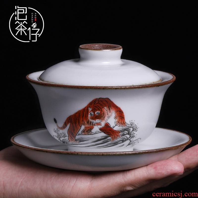 Hand - made only three cups of tureen jingdezhen single suit pure manual your up tea cups small Hand grasp pot of restoring ancient ways