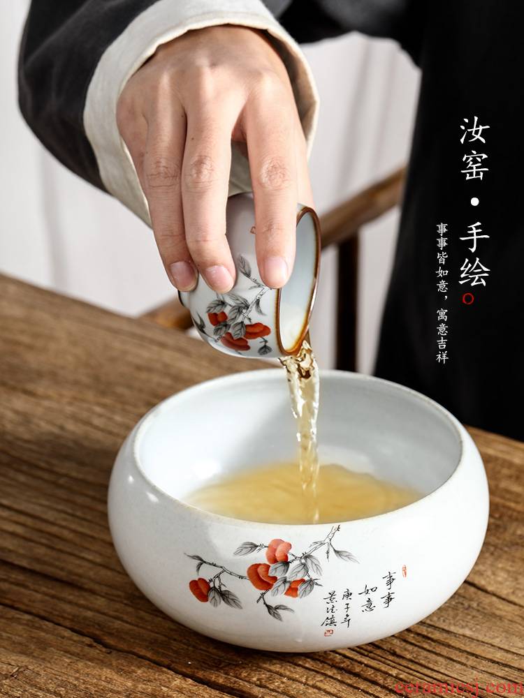 Pure hand wash your up jingdezhen large tea wash to pen barrels of hand - made of persimmon tea slicing water jar cylinder accessories
