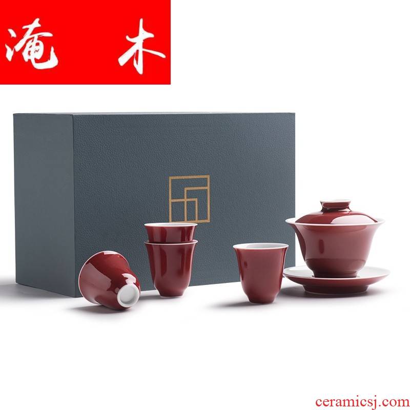 Flooded red wood offering only three tureen ceramic kung fu tea set tea bowl of jingdezhen manual ji red cups