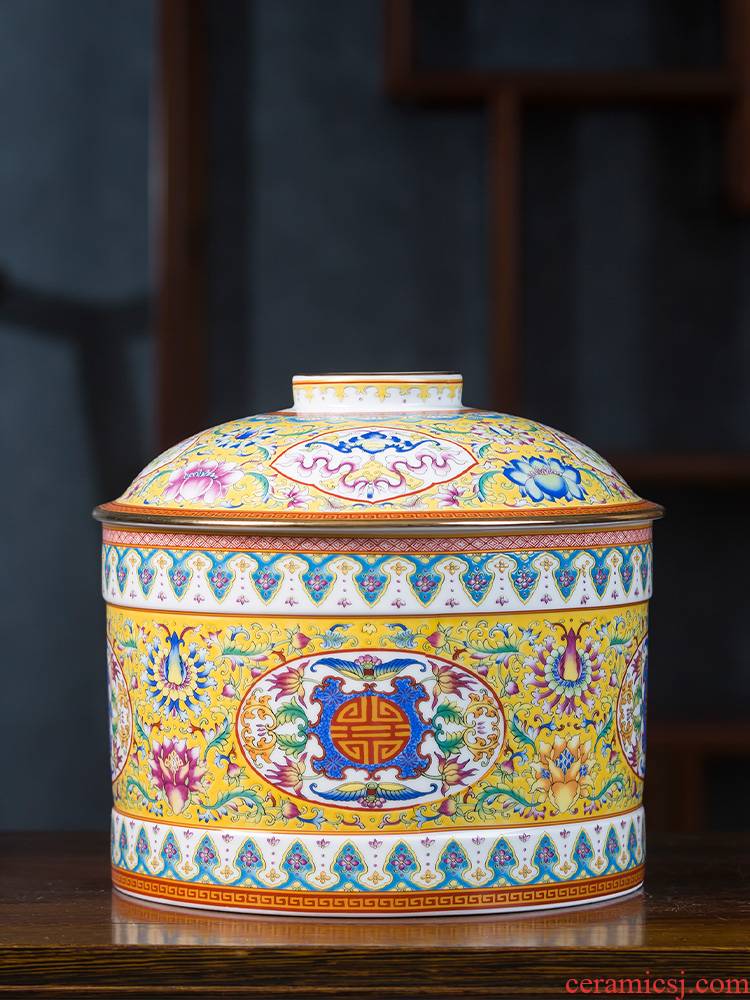 Jingdezhen ceramic colored enamel caddy fixings wake pu 'er tea cake as cans sealed container storage tank large antique