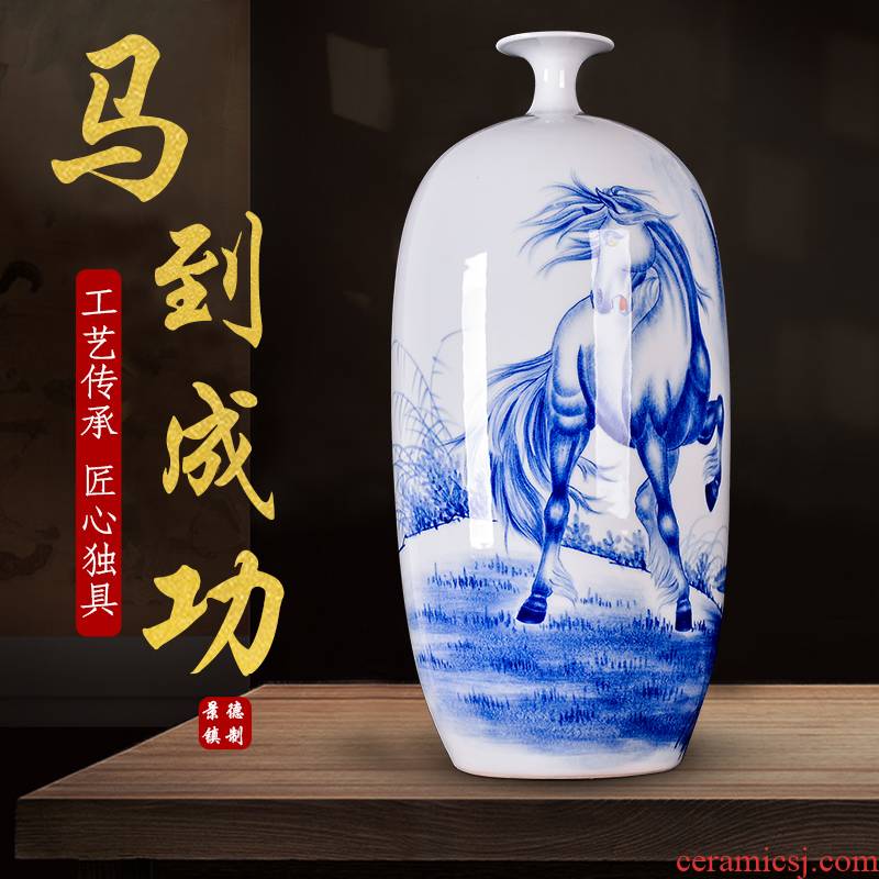 The Master of jingdezhen blue and white success hand - made ceramic vases, new Chinese style to decorate the living room a study place with a gift