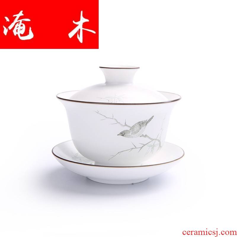 Submerged wood jingdezhen hand - made pastel fat Bai Ding up white only three tureen kung fu tea set high - grade ceramics