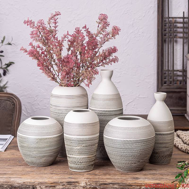 Jingdezhen ceramic decoration of new Chinese style living room TV cabinet mesa of dried flower flower arranging retro table vase furnishing articles
