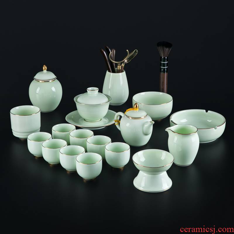 Tea is made of a complete set of kung fu Tea set household contracted jingdezhen celadon paint ceramic cups tureen Tea POTS