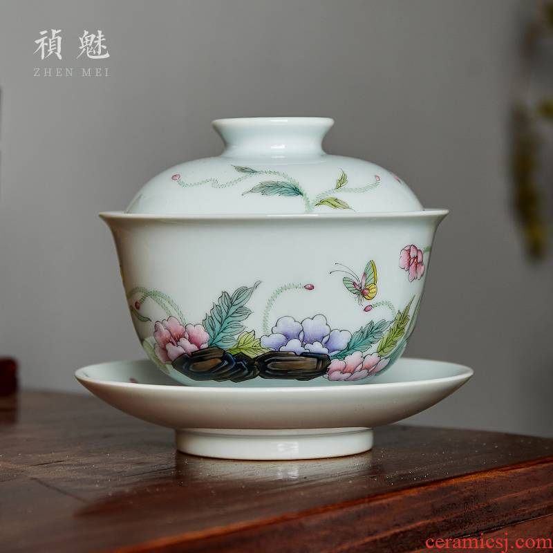 Shot incarnate the jingdezhen ceramic hand - made corn poppy three just tureen large kung fu tea tea bowl cover cup